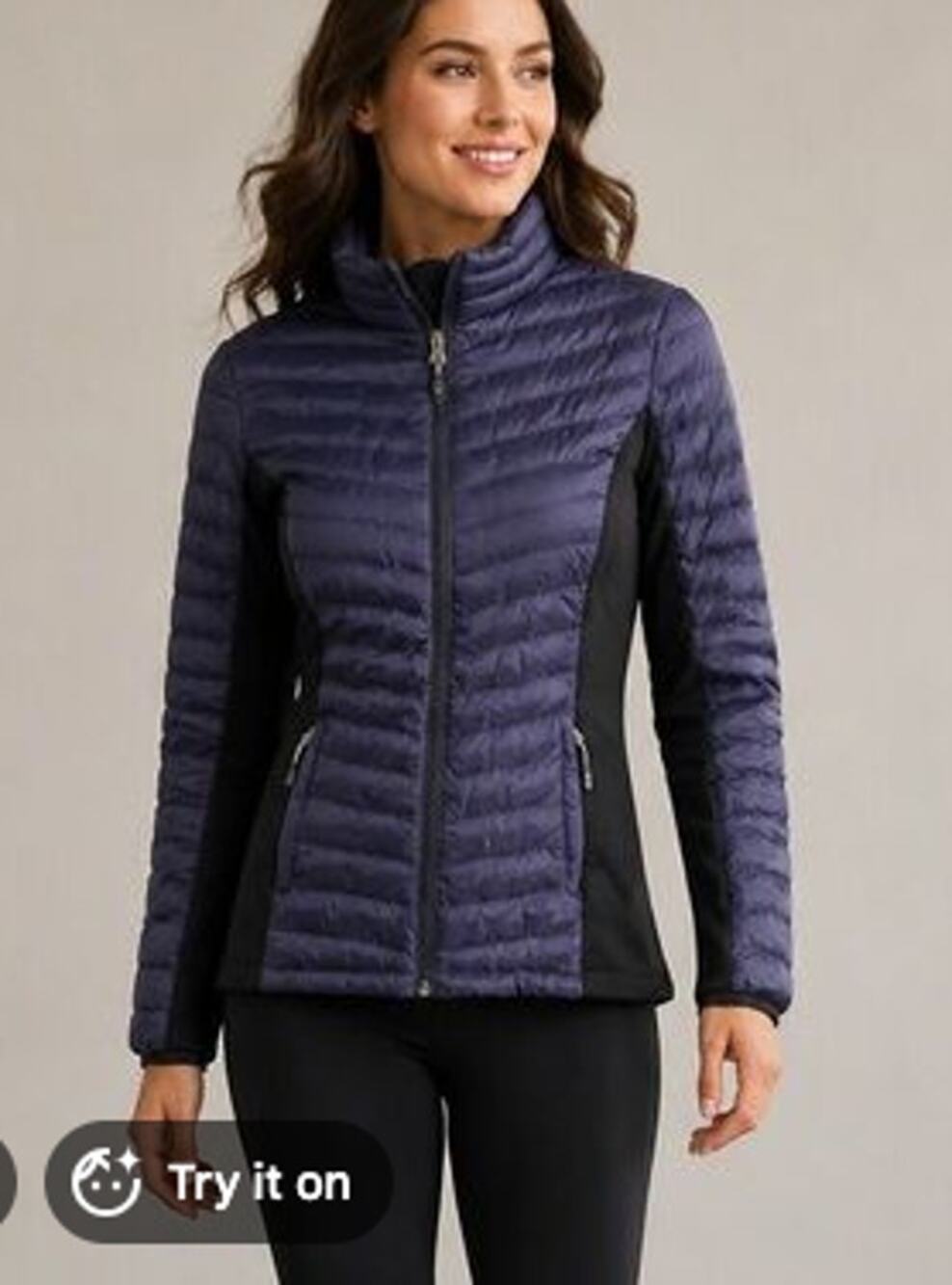 32 Degrees Heat Mixed Media Puffer Jacket Blue Black Women’s L Full Zip